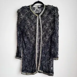Scala Milan Paris Los Angeles Gold Beaded Sheer Vintage 80s Open Front Jacket