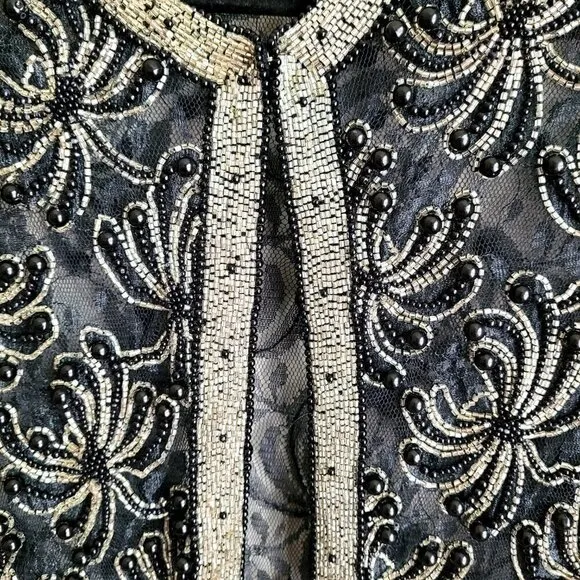 Scala Milan Paris Los Angeles Gold Beaded Sheer Vintage 80s Open Front Jacket