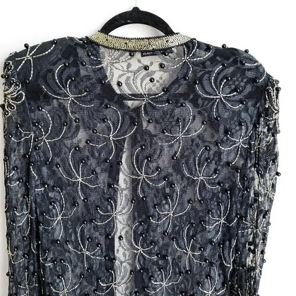 Scala Milan Paris Los Angeles Gold Beaded Sheer Vintage 80s Open Front Jacket
