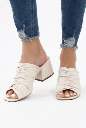 Scrunchy Ruffled Square Toe Heeled Sandals -Off White