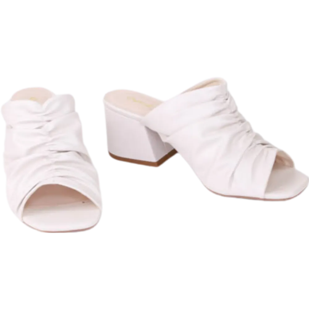 Scrunchy Ruffled Square Toe Heeled Sandals -Off White