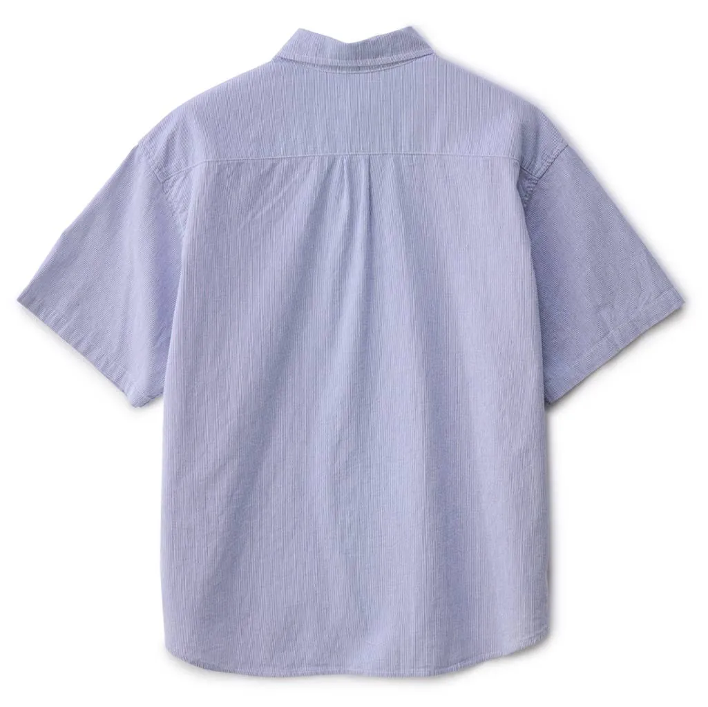 S/DOUBLE CLASSIC OXFORD S/S SHIRT - NAVY STRIPE