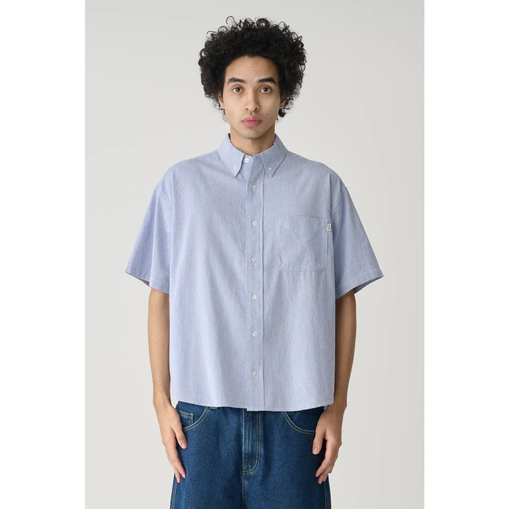 S/DOUBLE CLASSIC OXFORD S/S SHIRT - NAVY STRIPE
