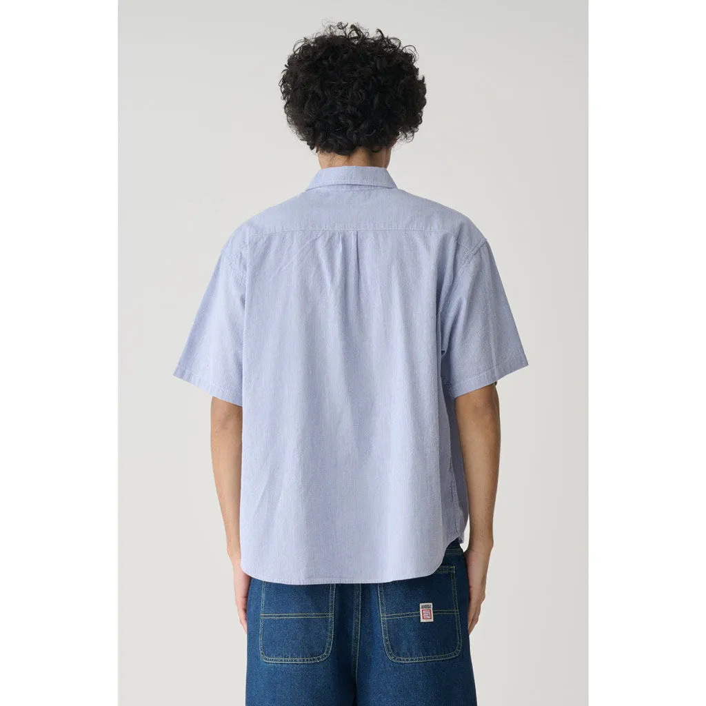 S/DOUBLE CLASSIC OXFORD S/S SHIRT - NAVY STRIPE