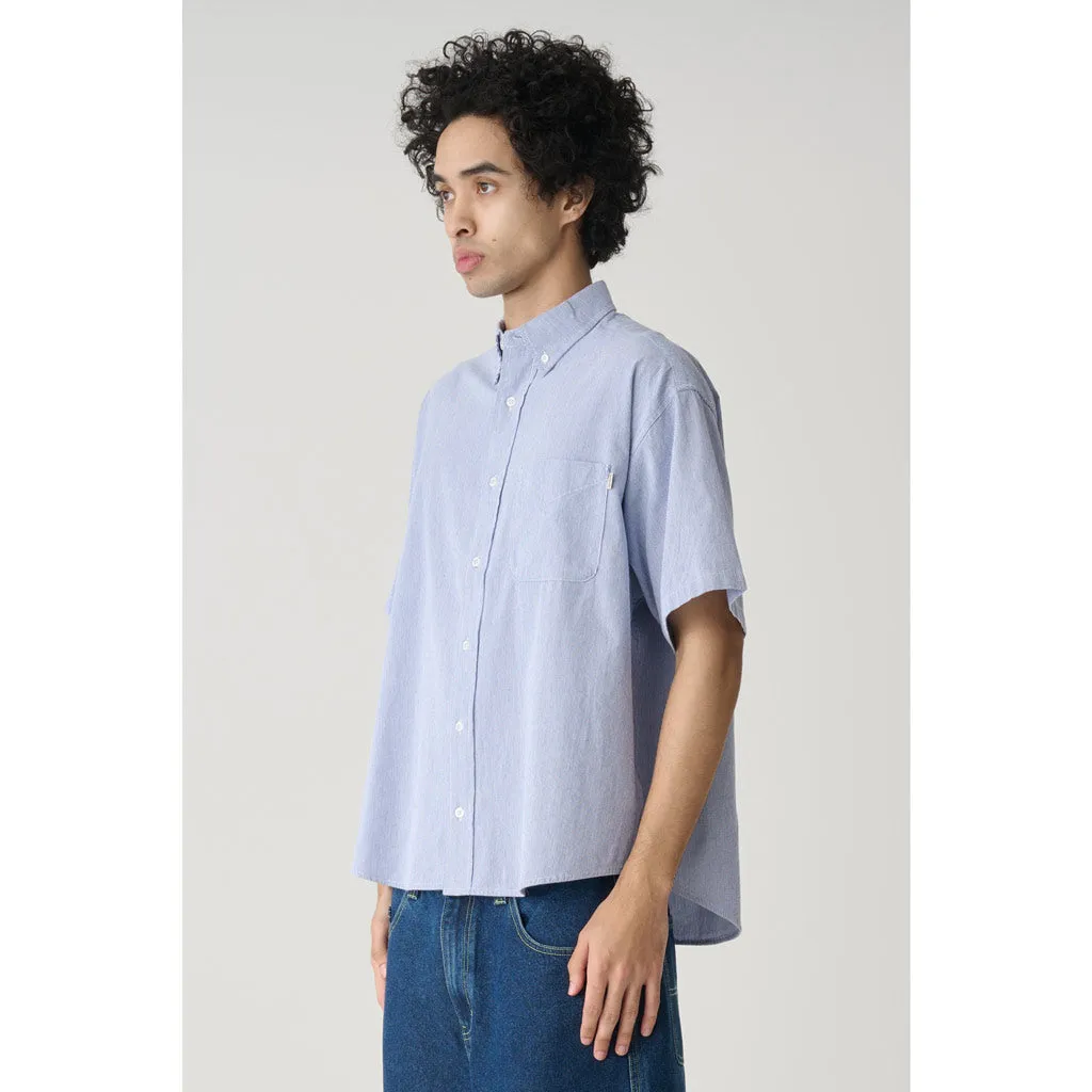 S/DOUBLE CLASSIC OXFORD S/S SHIRT - NAVY STRIPE