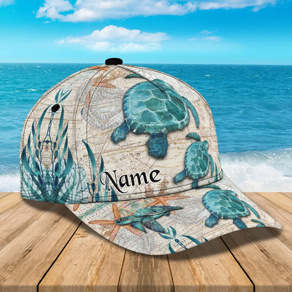 Sea Turtle 3 - Personalized Name Cap - Loop - Vhv-cap-078