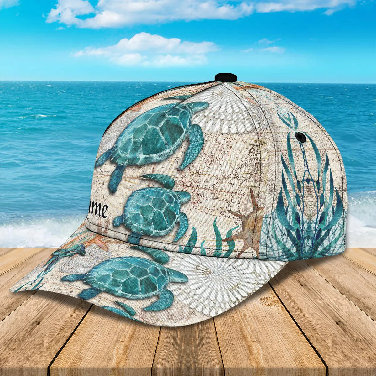 Sea Turtle 3 - Personalized Name Cap - Loop - Vhv-cap-078
