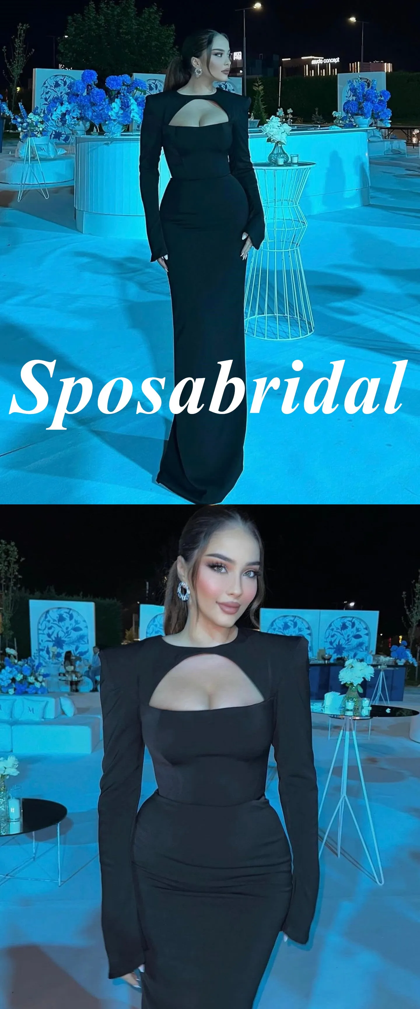 Sexy Black Jersey Long Sleeves Mermaid Long Prom Dresses, PD3802
