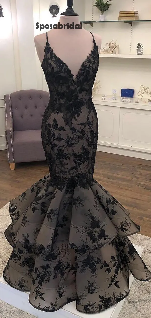 Sexy Sweetheart Spaghettivstrap Mermaid Lace Prom Dress, PD3011