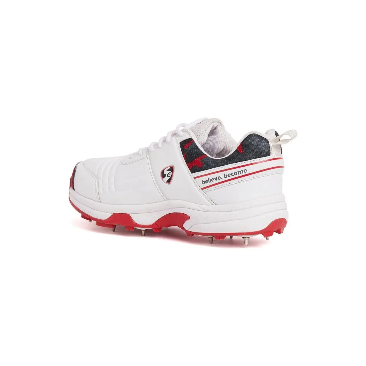 SG Savage Spikes Cricket Shoes Colour White Red Gray Size