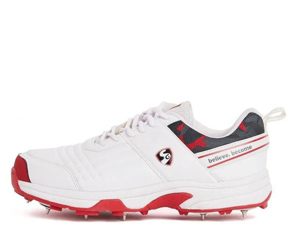 SG Savage Spikes Cricket Shoes Colour White Red Gray Size