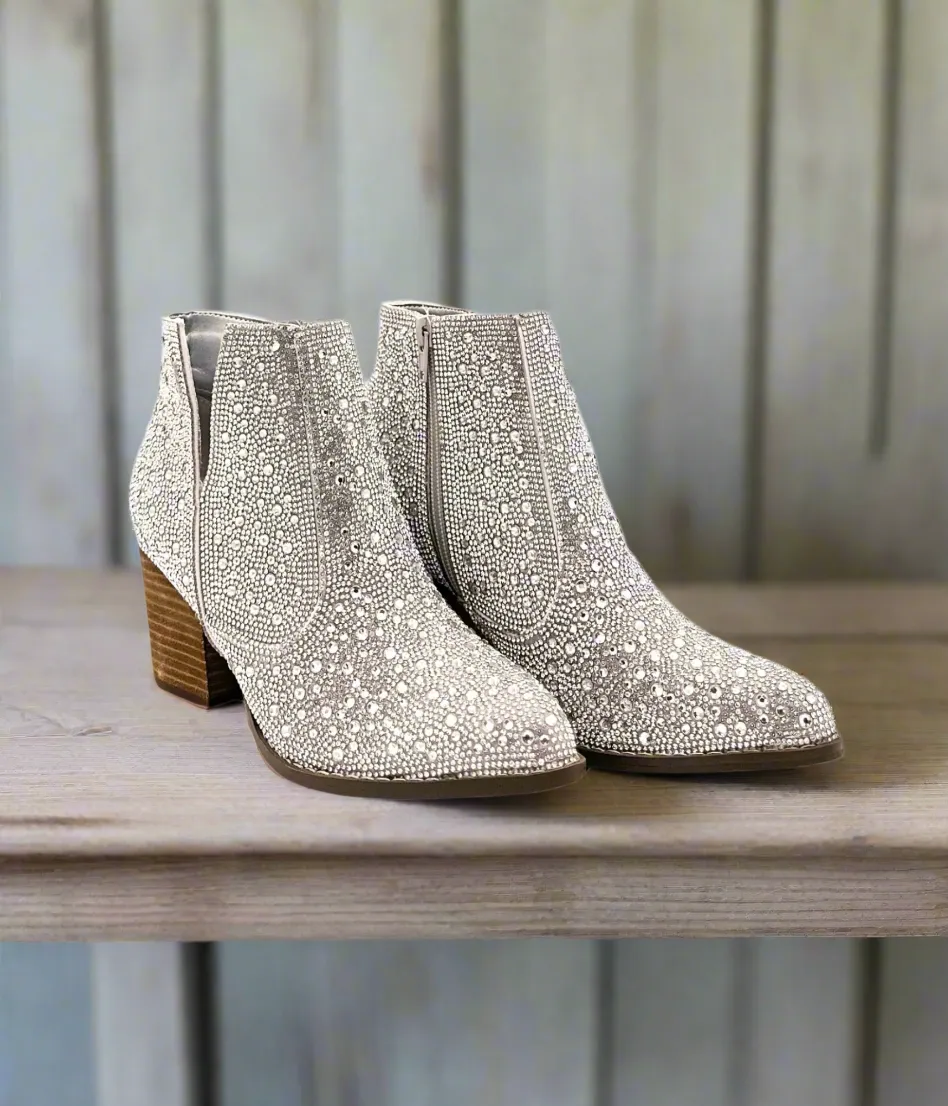 Shining Star Rhinestone Bootie in Silver