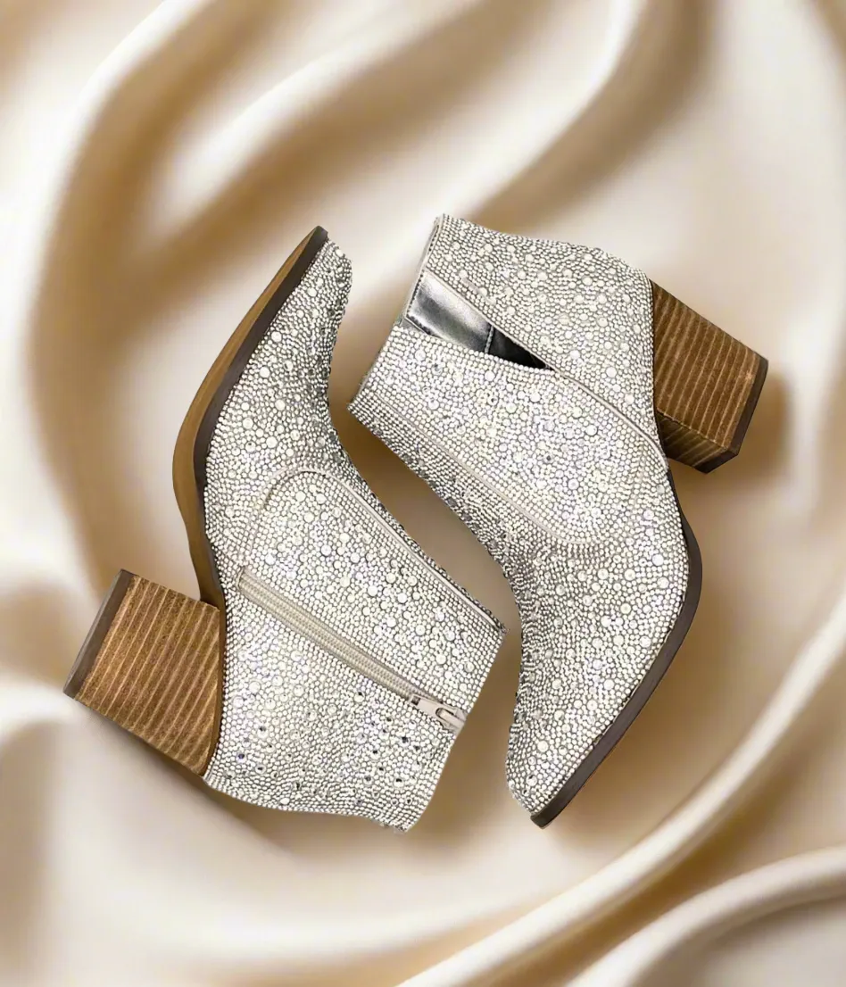 Shining Star Rhinestone Bootie in Silver