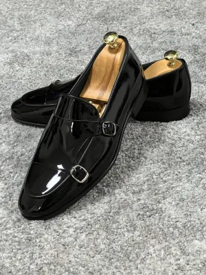 Shiny Patent Leather Black Monk Strap Loafers-Loafers Shoes