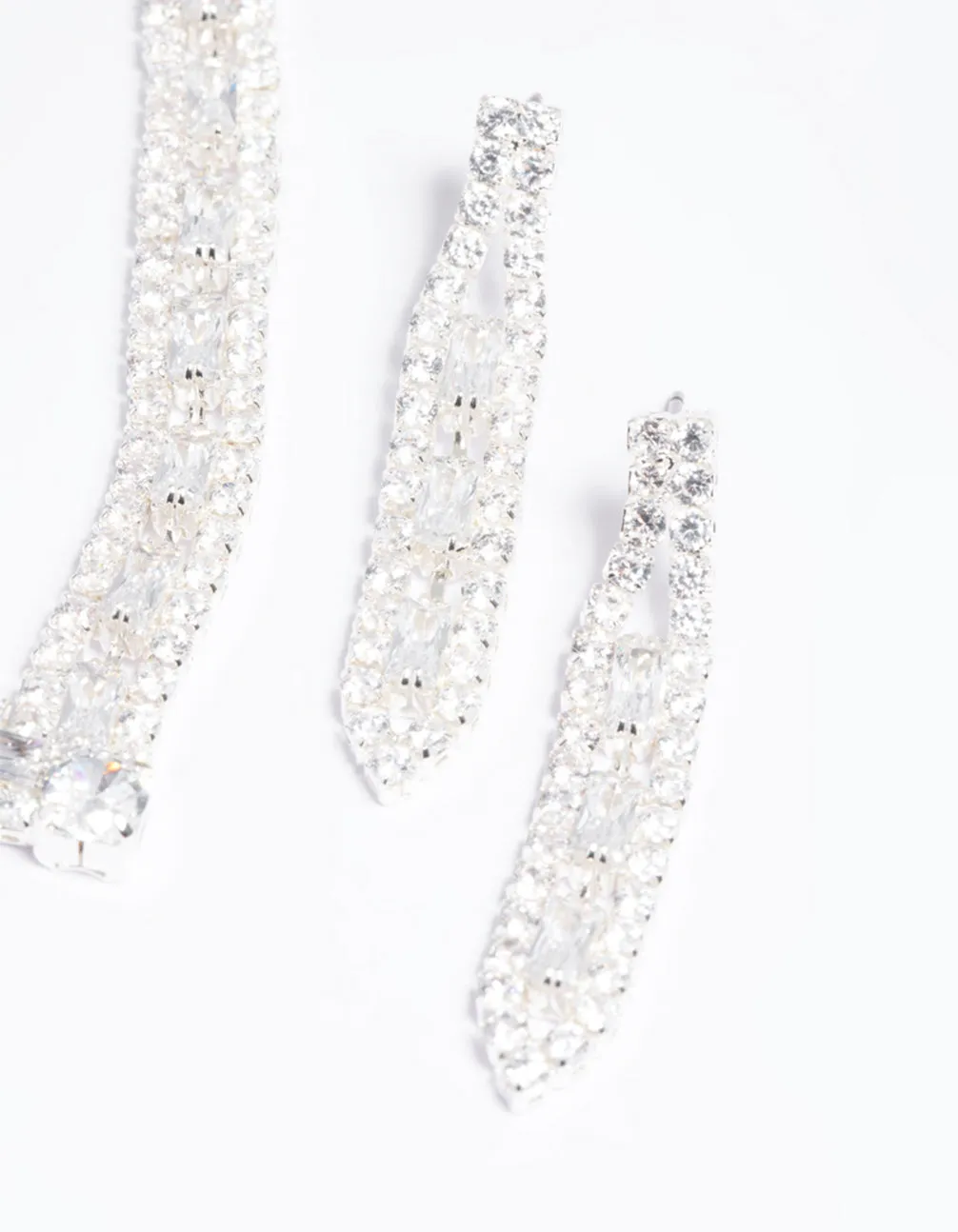 Silver Cubic Zirconia Statement Necklace & Earrings Set
