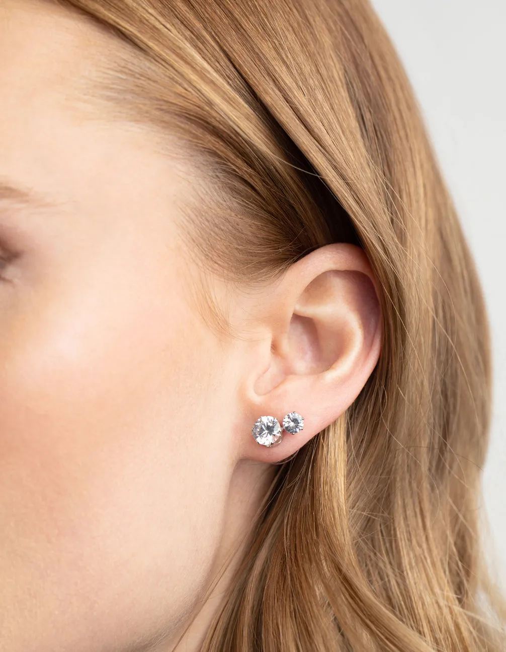 Silver Diamond Simulant Classic Stud Earring Set