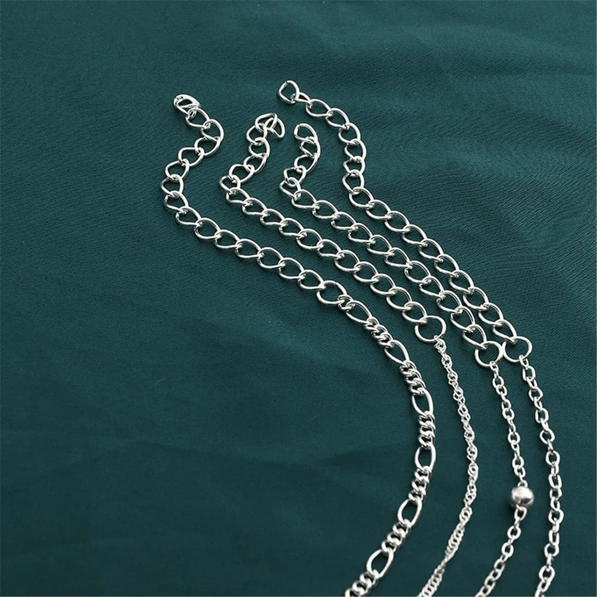 Silver-Plated Moon Charm Anklet Set