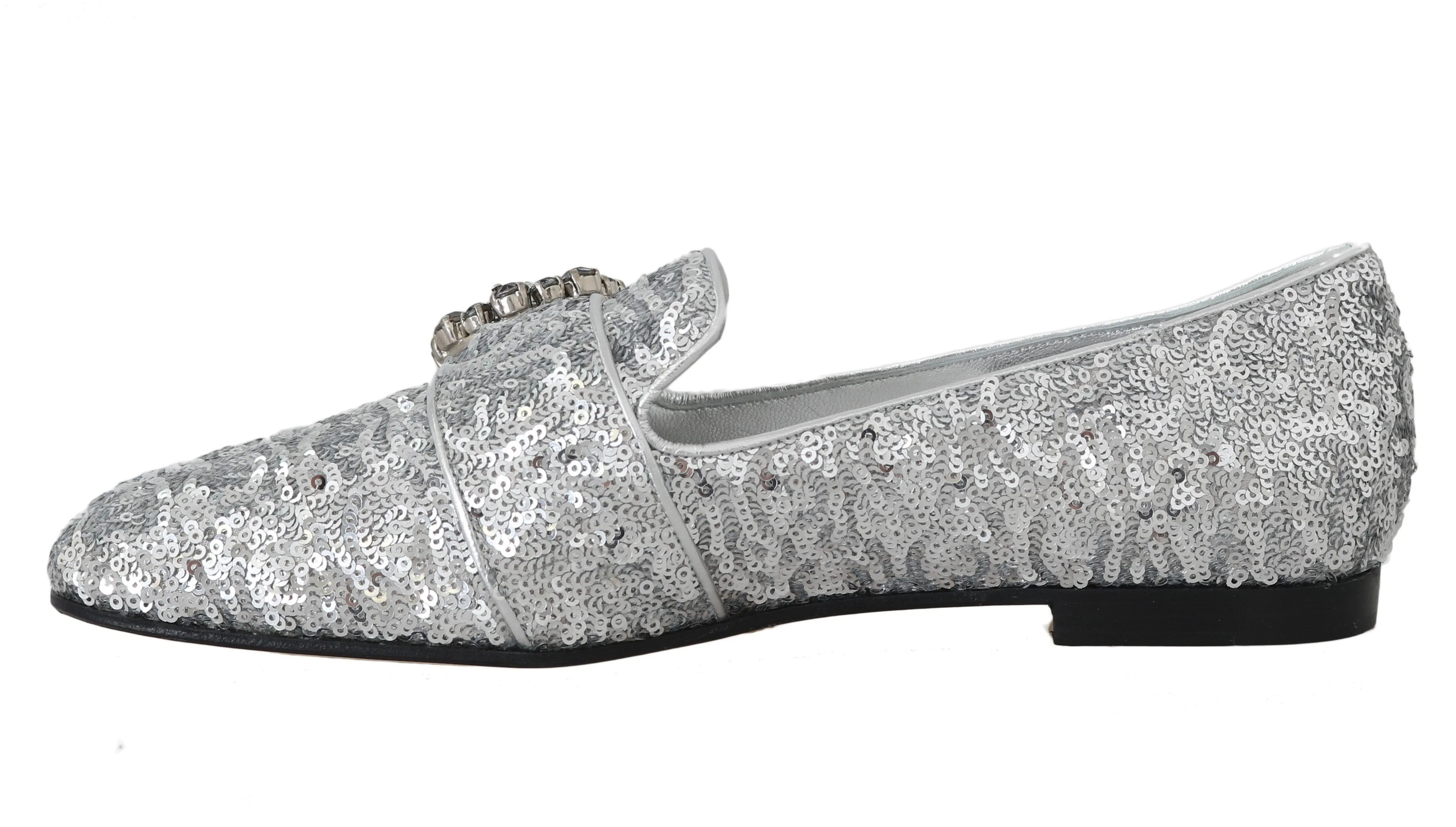 Silver Sequined Leather Crystal Loafer
