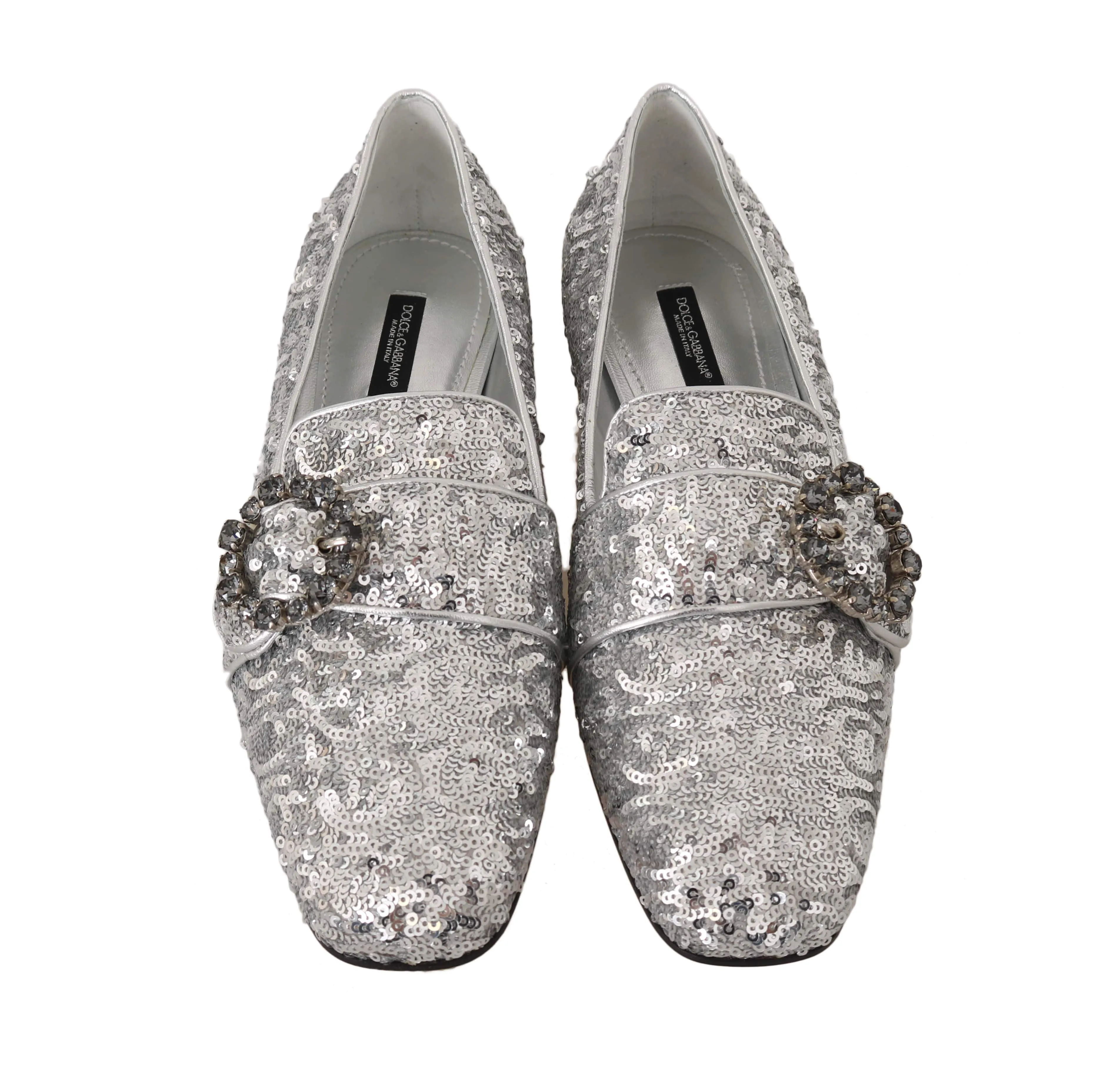 Silver Sequined Leather Crystal Loafer