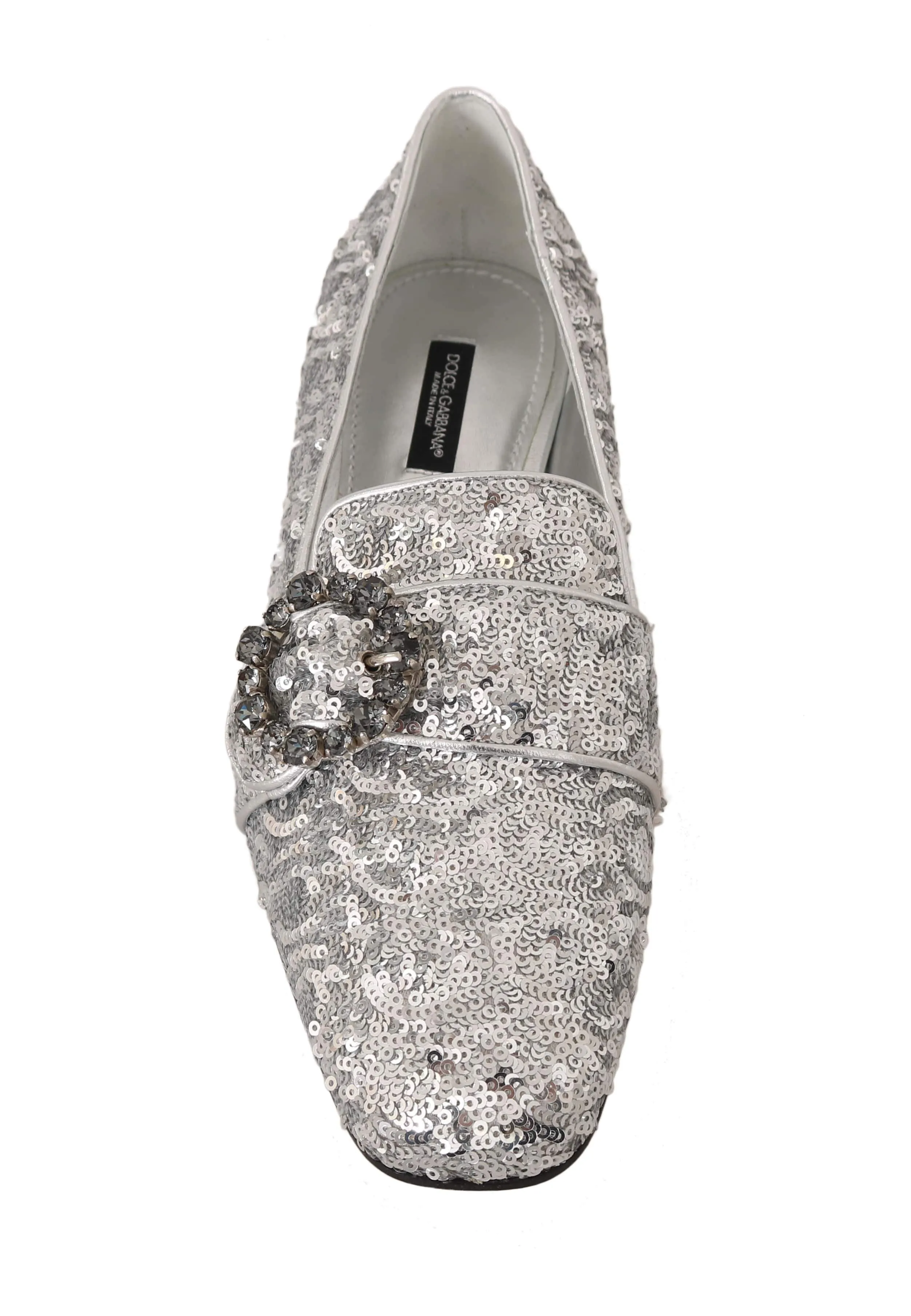 Silver Sequined Leather Crystal Loafer
