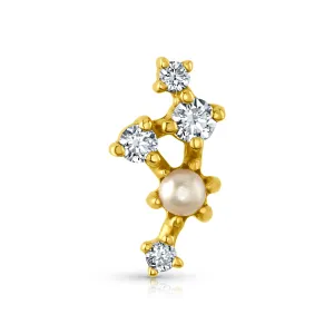 SINGLE CONSTELLATION PEARL & DIAMOND FLAT BACK STUD, 14kt Gold