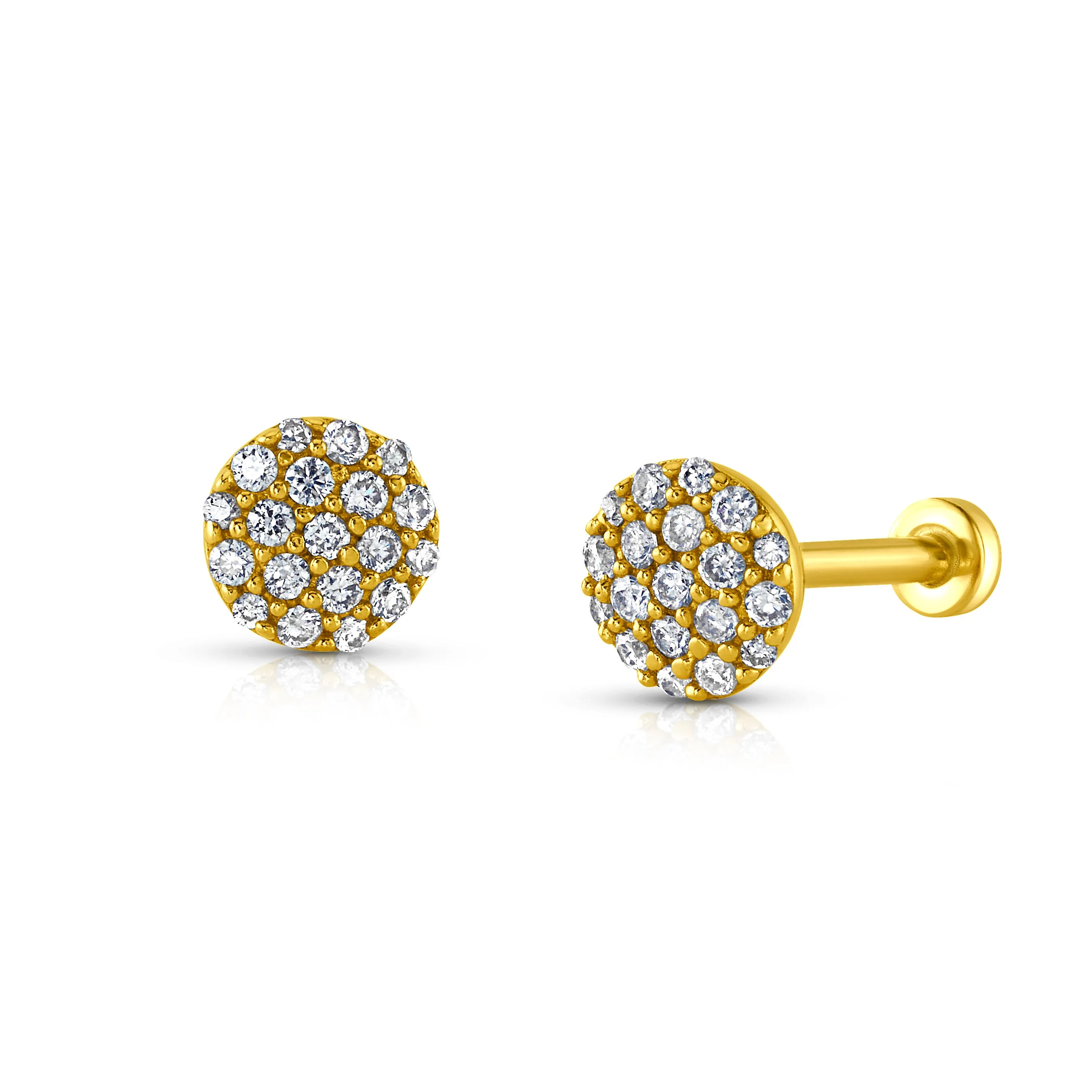 SINGLE DIAMOND DISC FLAT BACK STUD, 14kt Gold