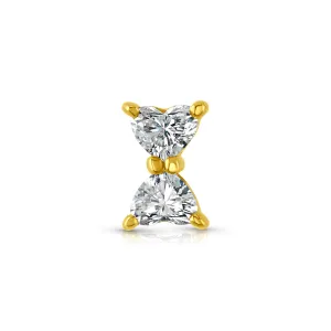 SINGLE DIAMOND HEART BOW TIE FLAT BACK STUD, 14kt Gold