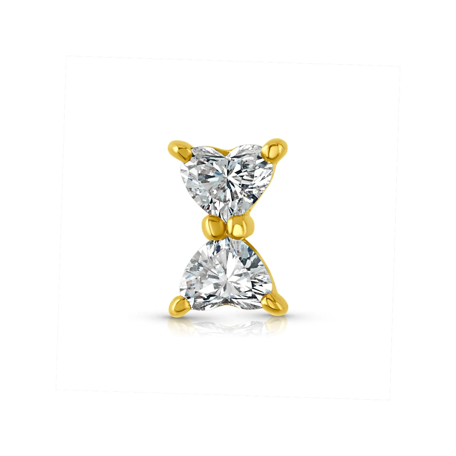 SINGLE DIAMOND HEART BOW TIE FLAT BACK STUD, 14kt Gold