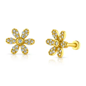 SINGLE FLOWER   BEZEL DIAMOND FLAT BACK STUD, 14kt Gold