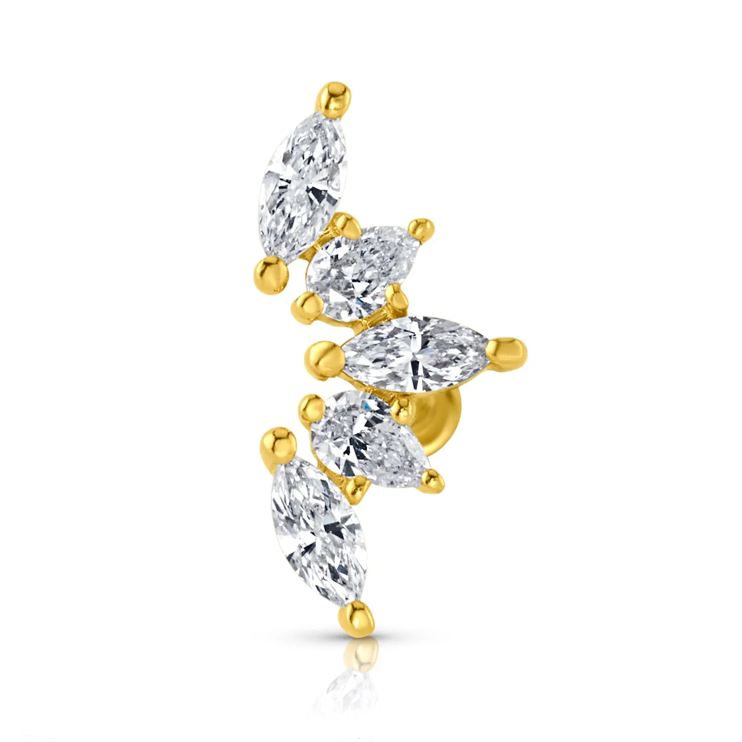 SINGLE MARQUISE DIAMOND FAN FLAT BACK STUD, 14kt Gold