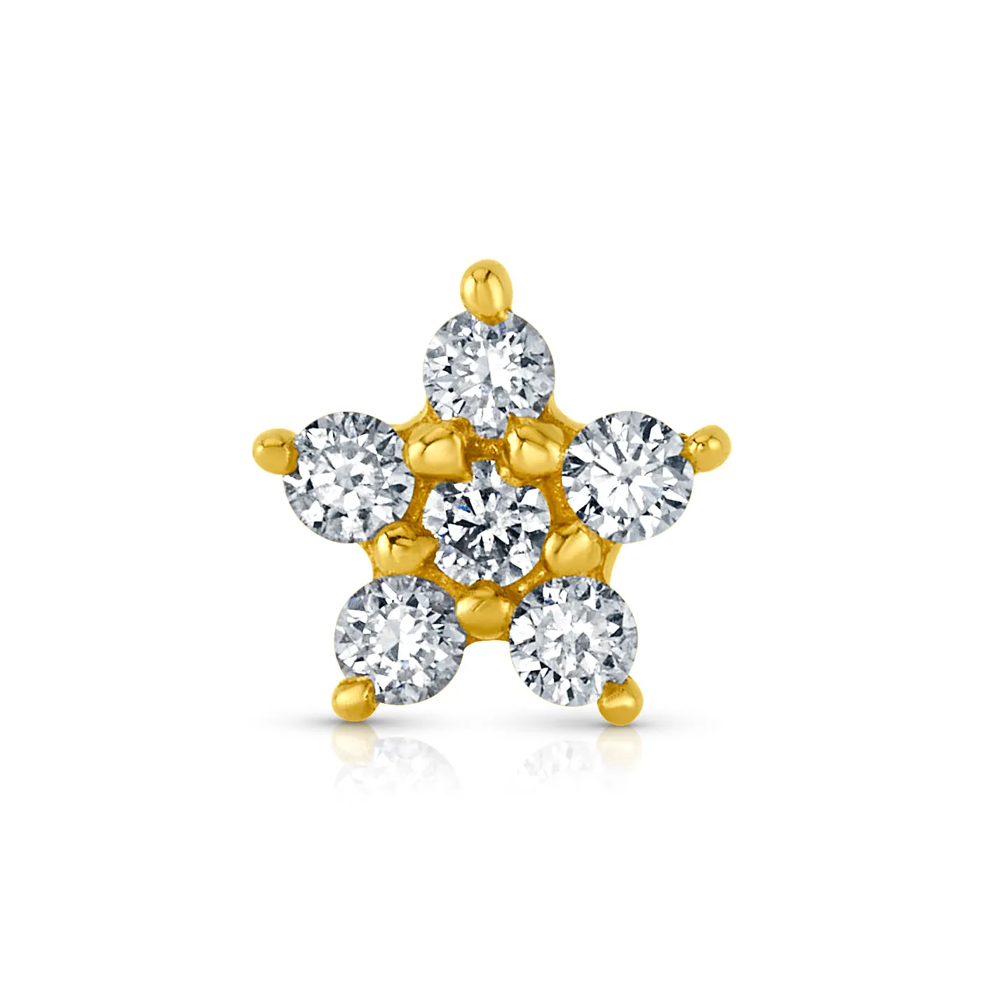 SINGLE MINI DIAMOND FLOWER FLAT BACK STUD, 14kt Gold