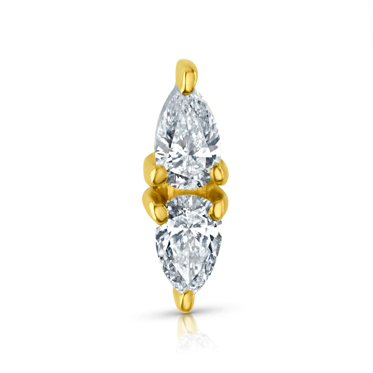 SINGLE MIRRORED PEAR DIAMONDS FLAT BACK STUD, 14kt Gold