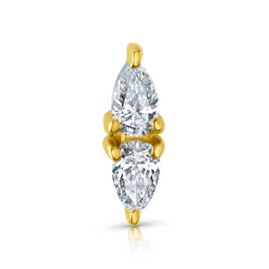 SINGLE MIRRORED PEAR DIAMONDS FLAT BACK STUD, 14kt Gold