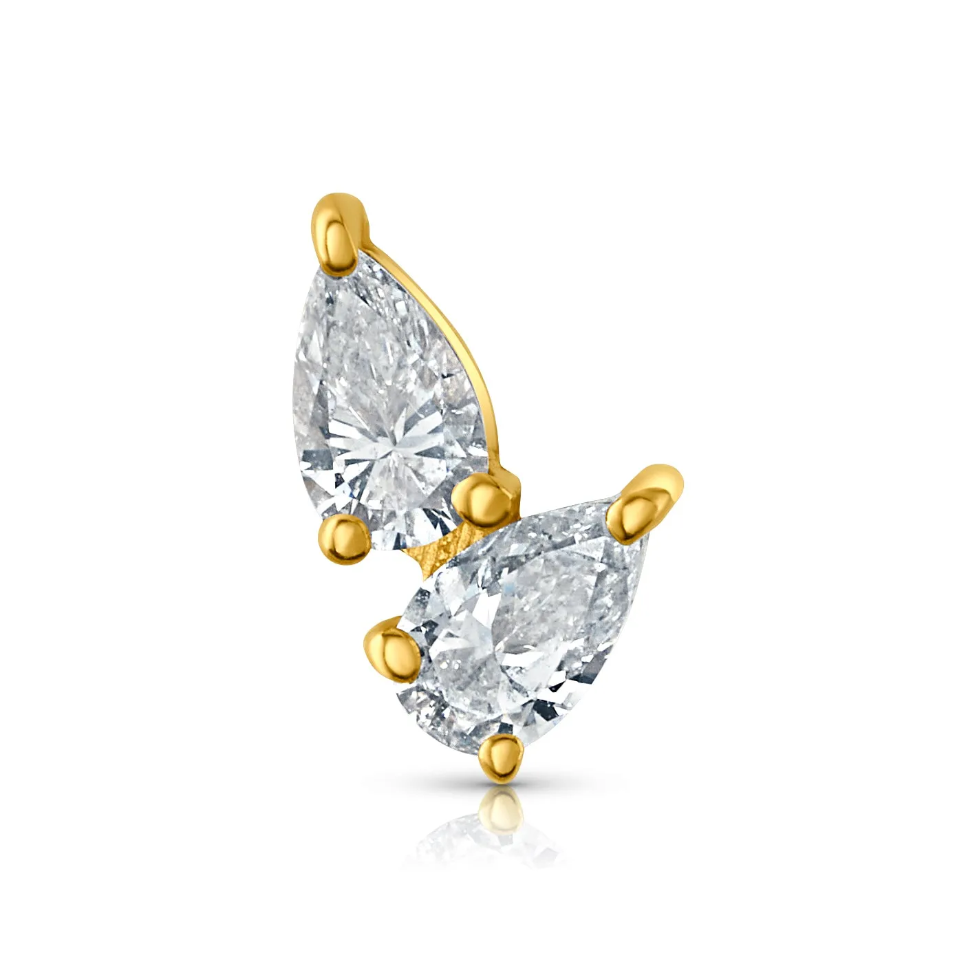 SINGLE PEAR DUO DIAMOND FLAT BACK STUD, 14kt Gold