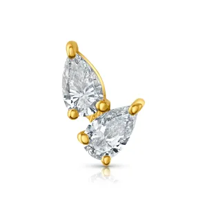 SINGLE PEAR DUO DIAMOND FLAT BACK STUD, 14kt Gold