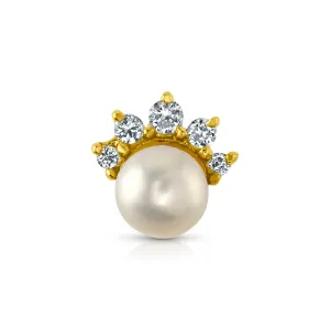 SINGLE PEARL & DIAMOND ACCENTS FLAT BACK STUD, 14kt Gold