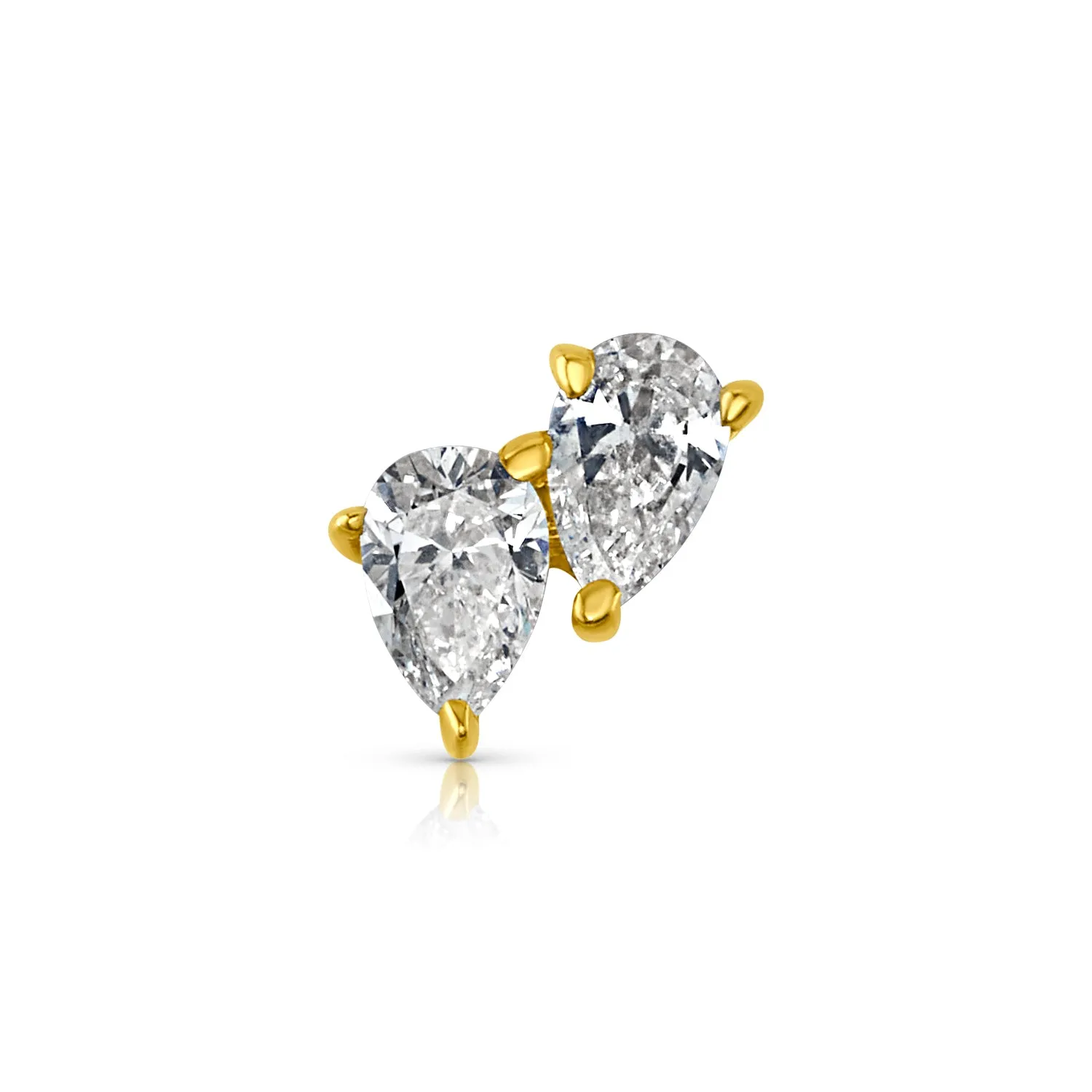 SINGLE TWIN DIAMONDS FLAT BACK STUD, 14kt Gold