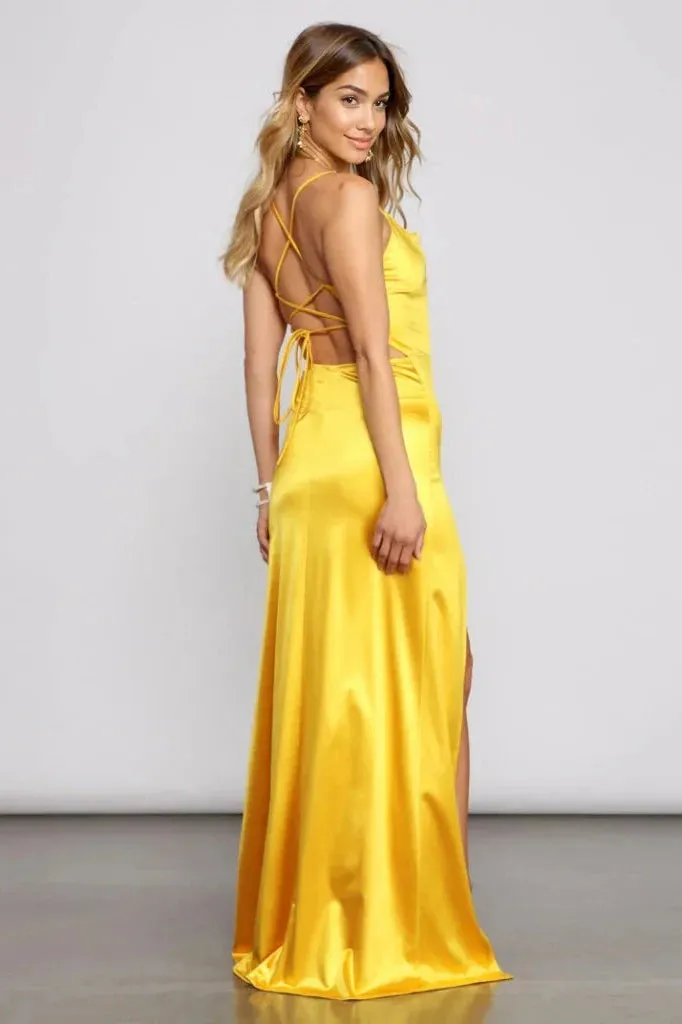 Sleeveless Satin High Slit Formal Dress