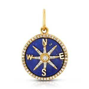 SMALL DIVINE DIRECTION COMPASS PENDANT LAPIS, 14kt GOLD