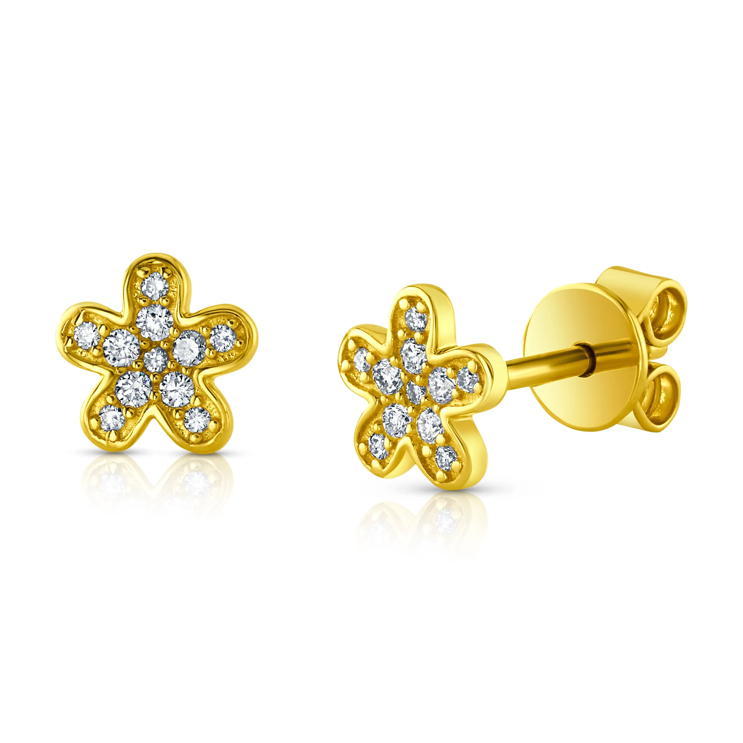 SMALL FLOWER DIAMOND STUDS, 14kt Gold