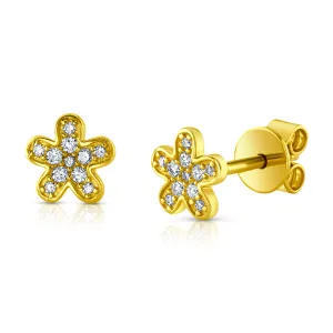 SMALL FLOWER DIAMOND STUDS, 14kt Gold