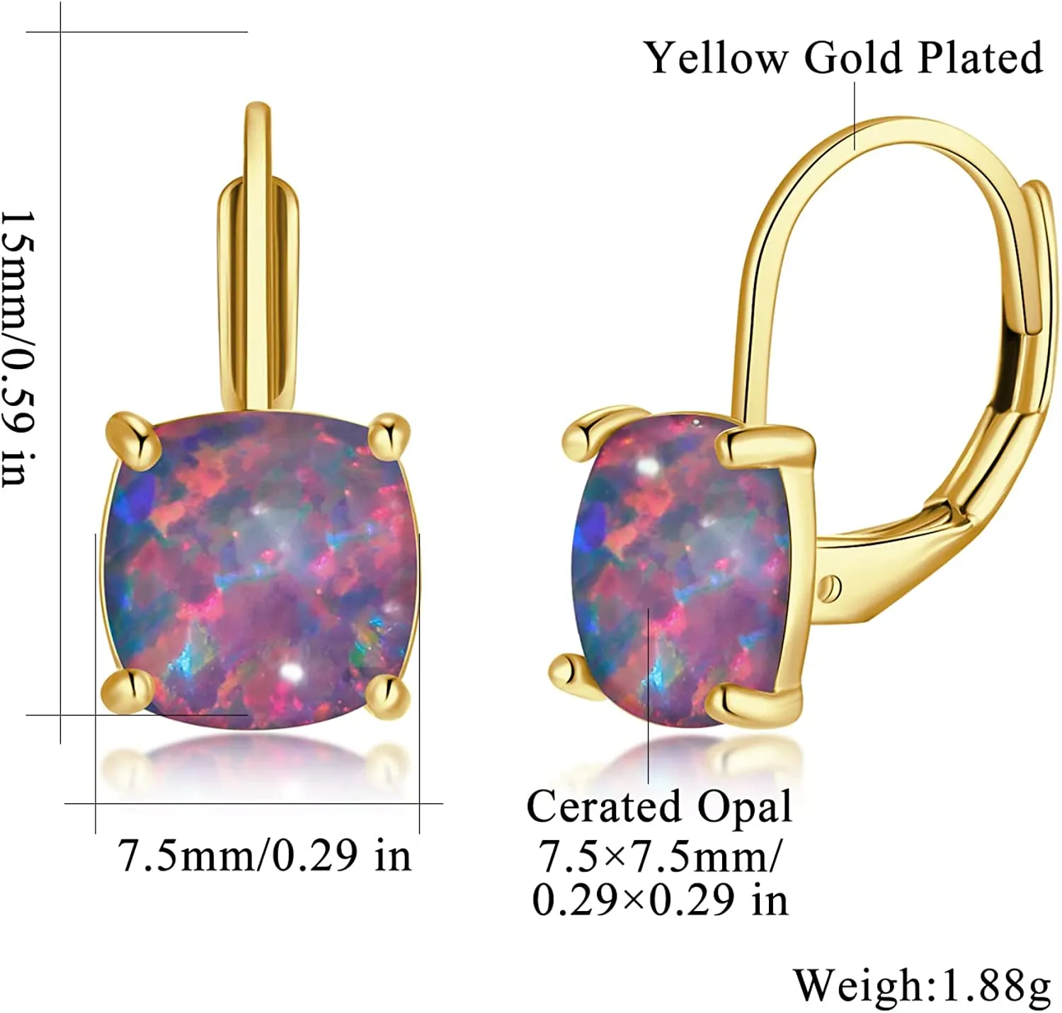 Square Opal Hoops Hanging Lever Earrings