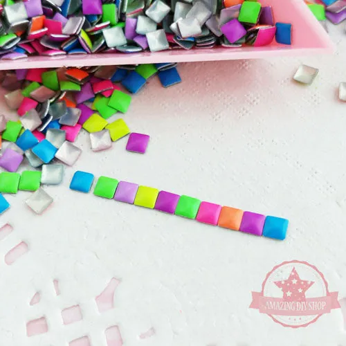 Square Shaped Nail Studs - Neon Colors Mix