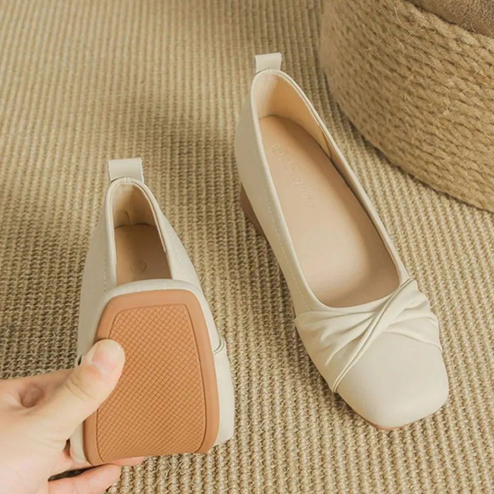 Square Toe Block Heels Slip-Ons