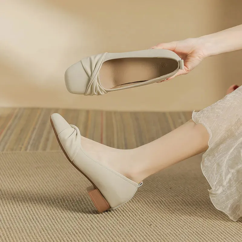 Square Toe Block Heels Slip-Ons