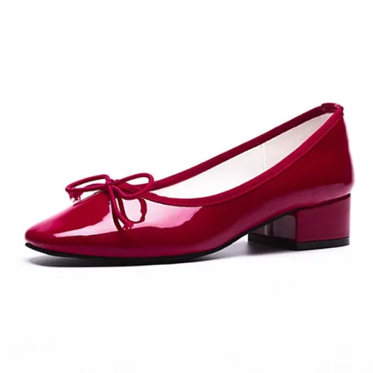 Square Toe Chunky Low Heels Black Work Shoes Women Pumps