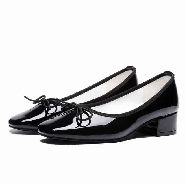 Square Toe Chunky Low Heels Black Work Shoes Women Pumps