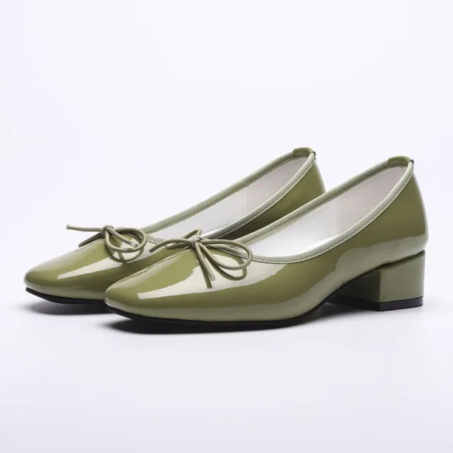Square Toe Chunky Low Heels Black Work Shoes Women Pumps