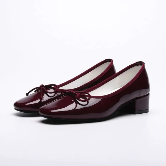 Square Toe Chunky Low Heels Black Work Shoes Women Pumps