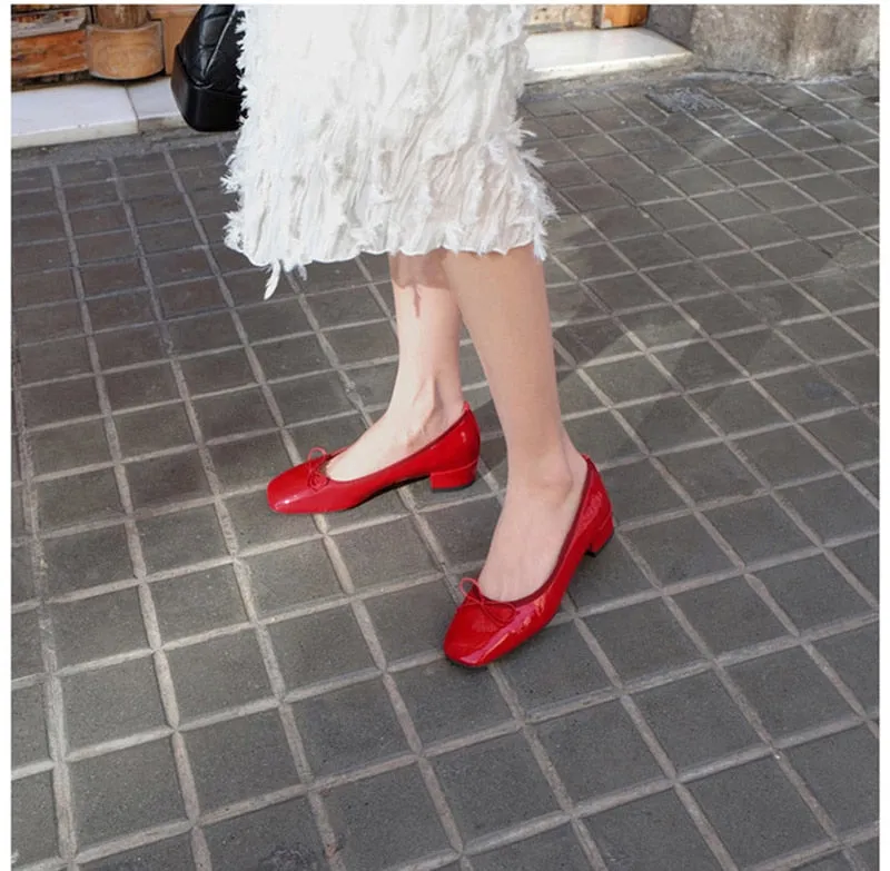 Square Toe Chunky Low Heels Black Work Shoes Women Pumps
